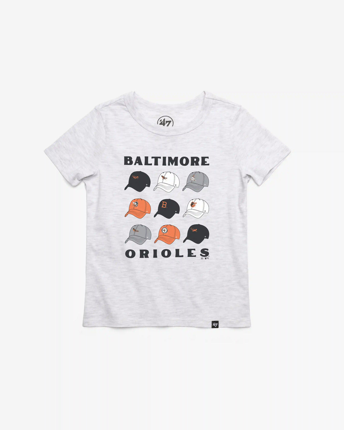 BALTIMORE ORIOLES COOPERSTOWN CAP OFF '47 KID'S FRANKLIN TEE