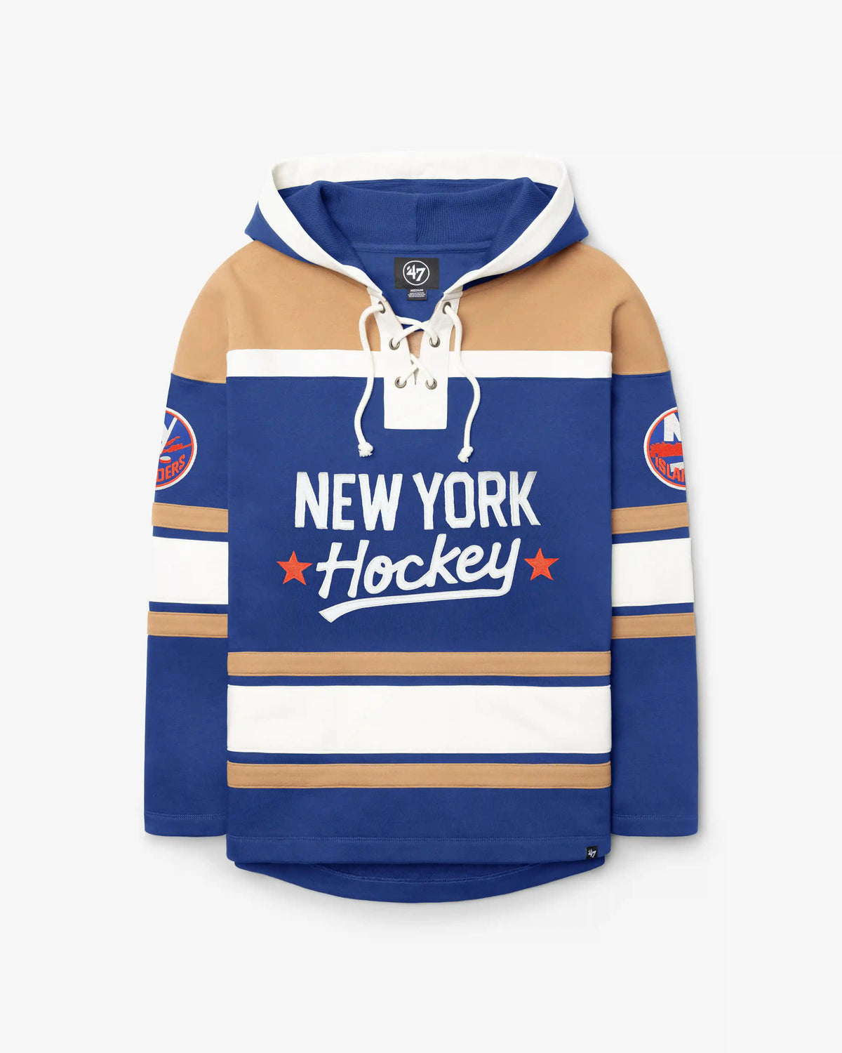 NEW YORK ISLANDERS BLOCK SCRIPT SUPERIOR '47 LACER HOOD