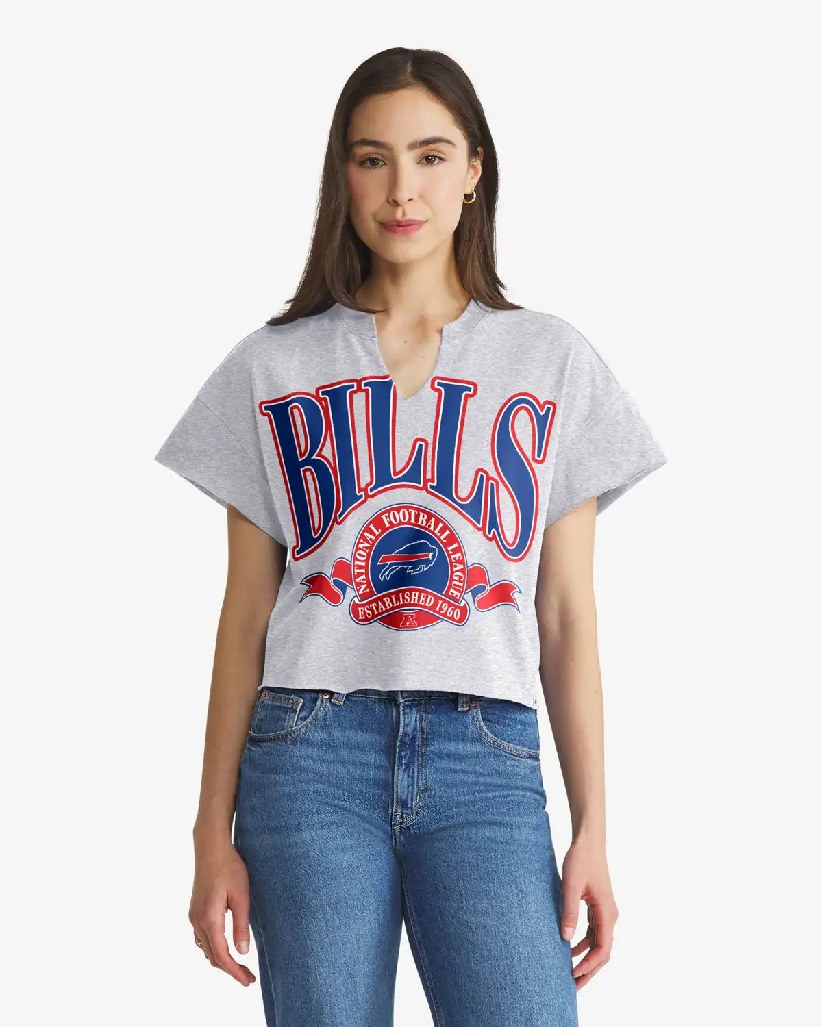 BUFFALO BILLS BANNERS OUT '47 OVERSIZED NOTCH NECK TEE WOMENS