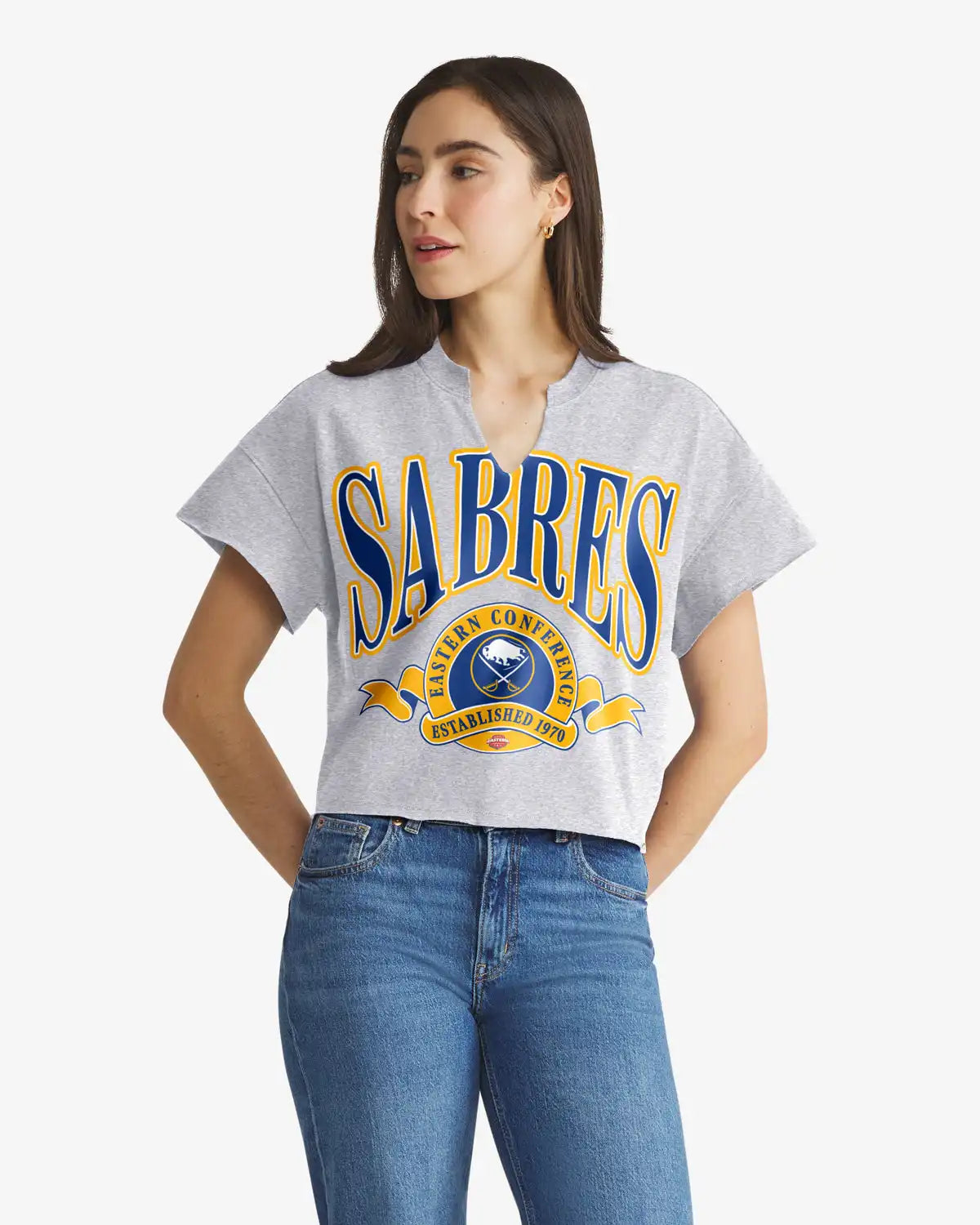 BUFFALO SABRES BANNERS OUT '47 WOMEN'S OVERSIZED NOTCH NECK TEE
