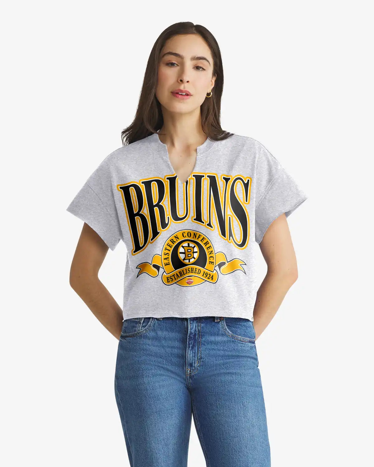 BOSTON BRUINS BANNERS OUT '47 WOMEN'S OVERSIZED NOTCH NECK TEE