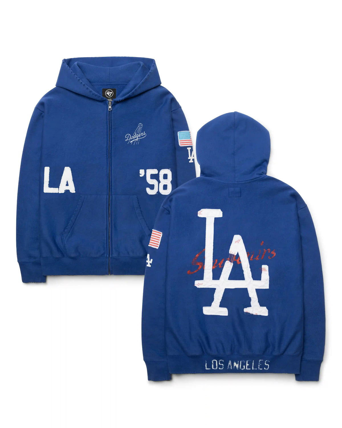 LOS ANGELES DODGERS COOPERSTOWN FIRST NINE DISTRESSED '47 FULL ZIP HOOD