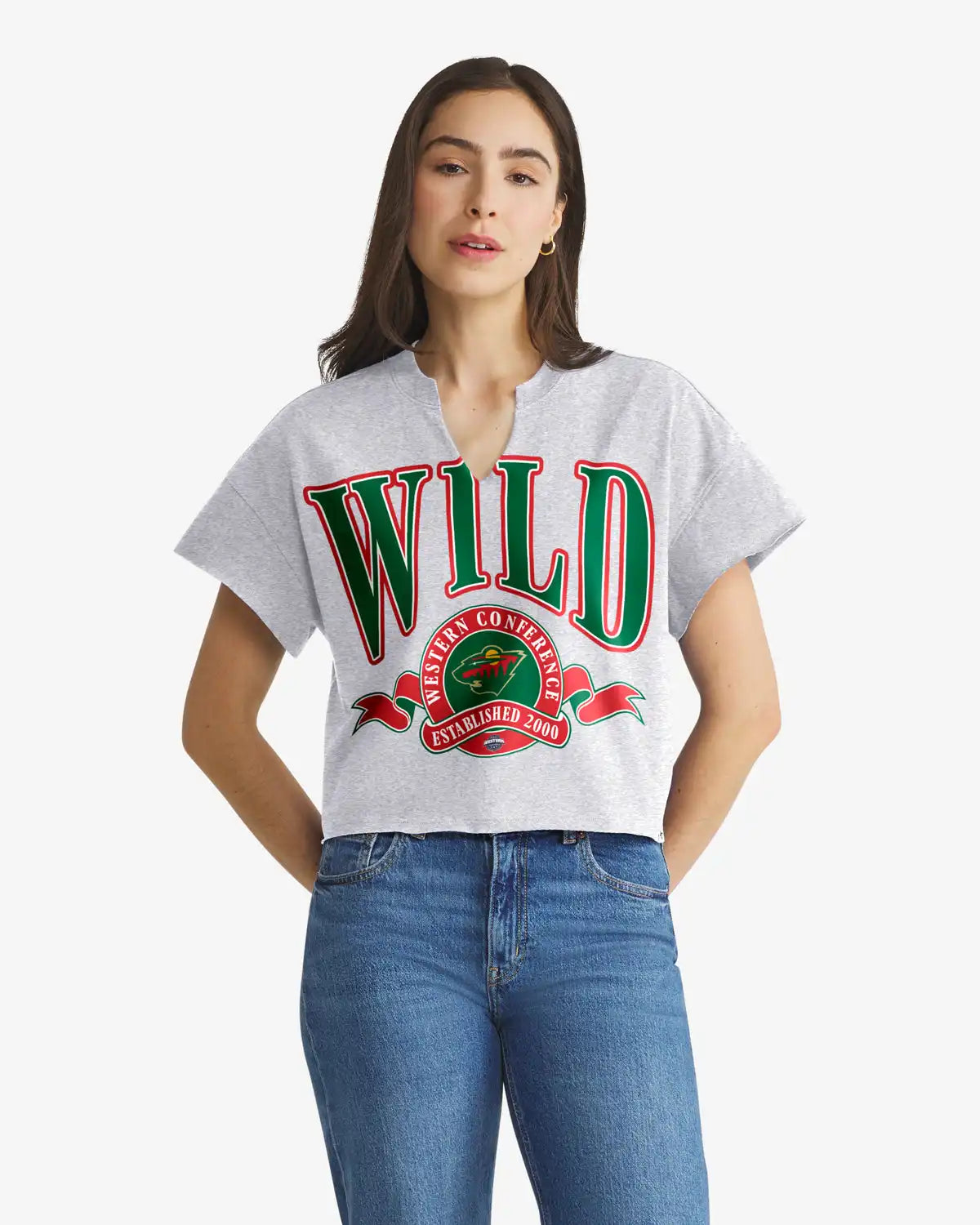 MINNESOTA WILD BANNERS OUT '47 WOMEN'S OVERSIZED NOTCH NECK TEE
