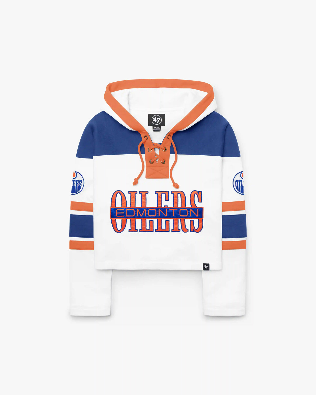 EDMONTON OILERS CUT THRU CROPPED '47 WOMEN'S SUPERIOR LACER HOOD