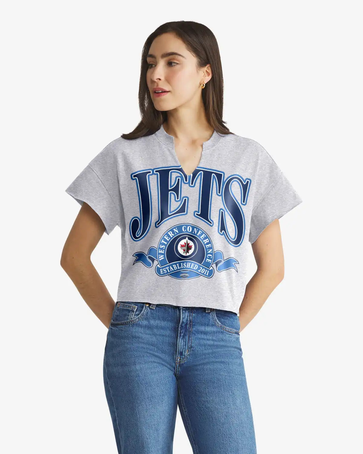 WINNIPEG JETS BANNERS OUT '47 WOMEN'S OVERSIZED NOTCH NECK TEE