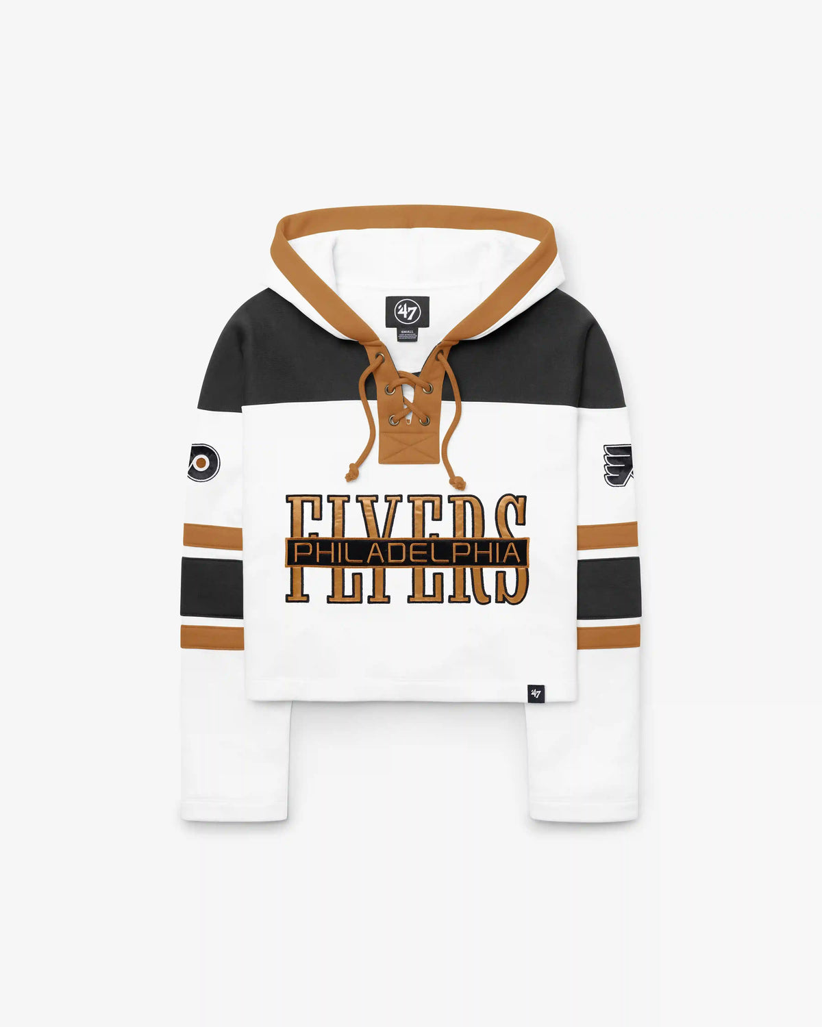 PHILADELPHIA FLYERS CUT THRU CROPPED '47 WOMEN'S SUPERIOR LACER HOOD