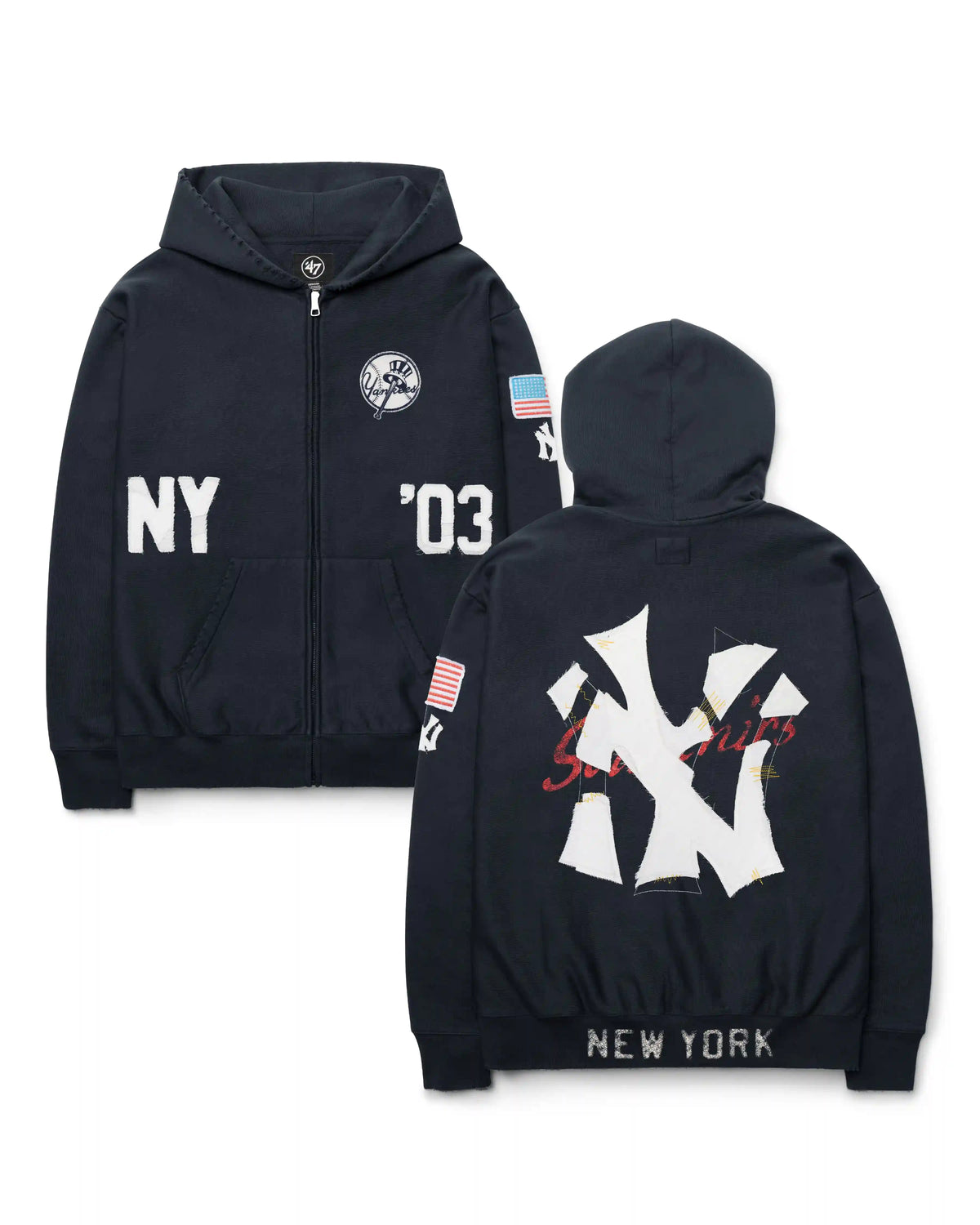 NEW YORK YANKEES COOPERSTOWN FIRST NINE DISTRESSED '47 FULL ZIP HOOD