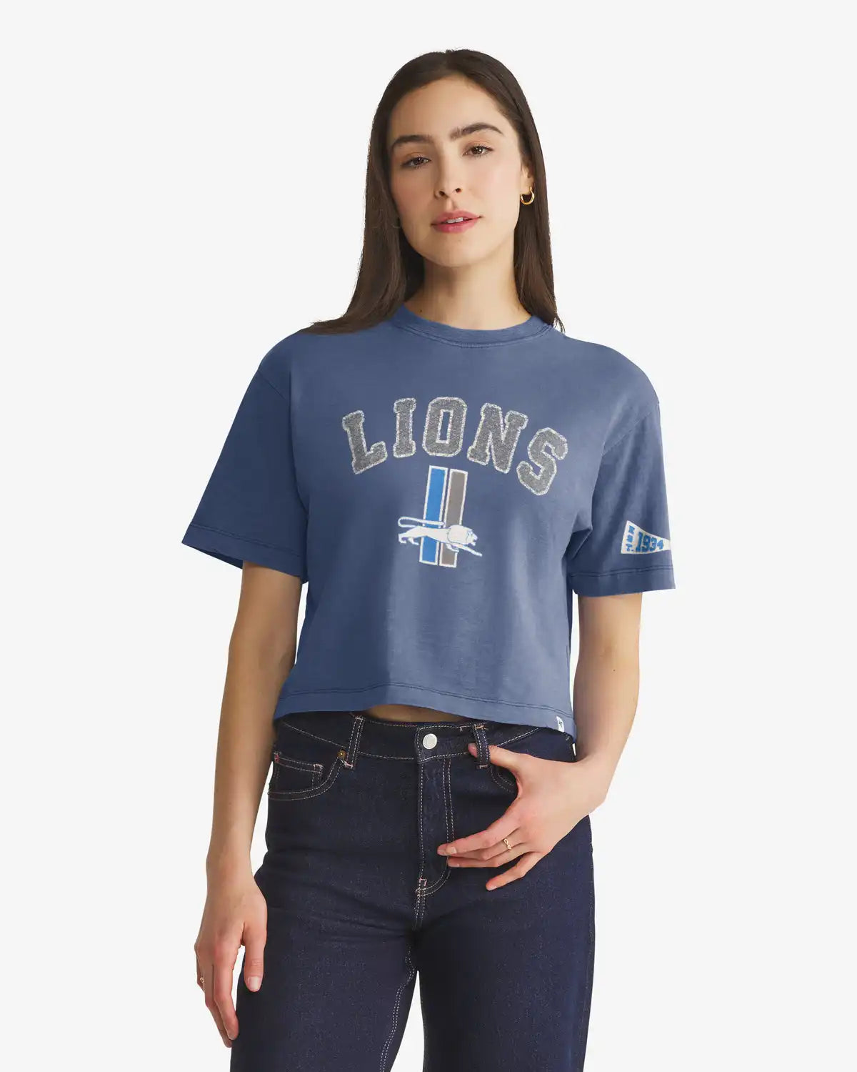 DETROIT LIONS HISTORIC ELMORE WELL WORN '47 HEAVY SLUB TEE WOMENS