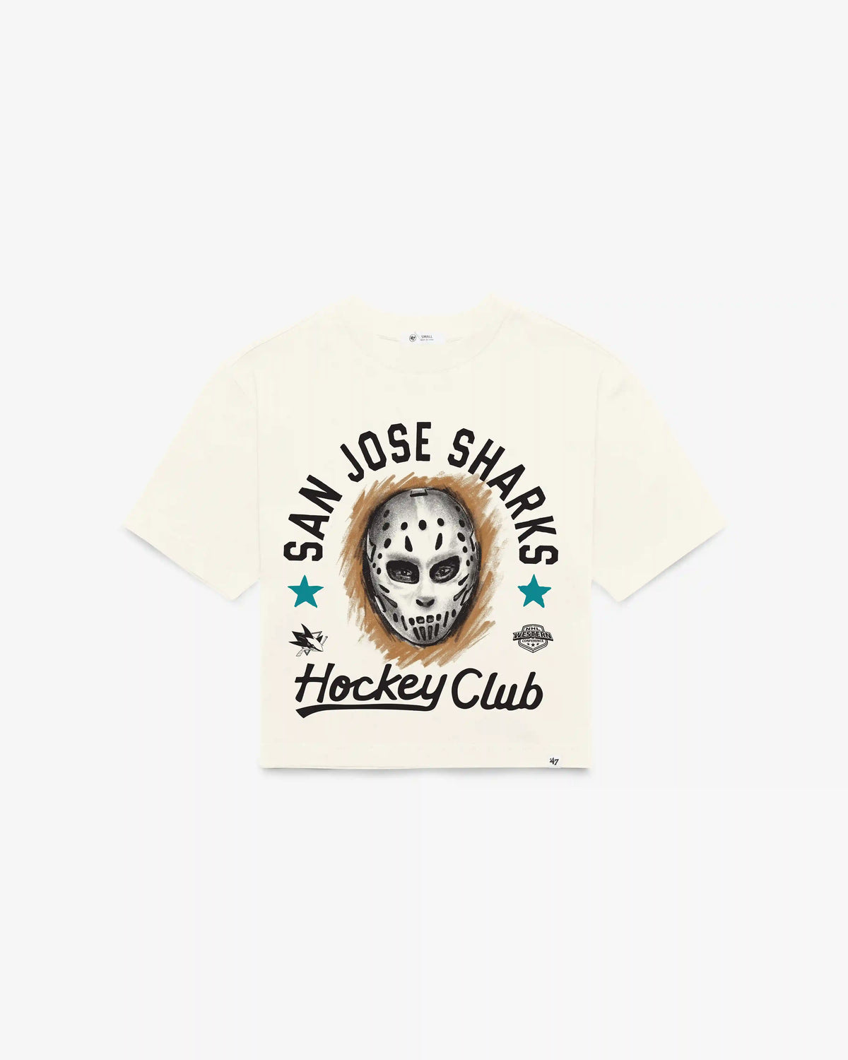 SAN JOSE SHARKS ARCH MASK '47 FOUNDATION CROP TEE WOMENS
