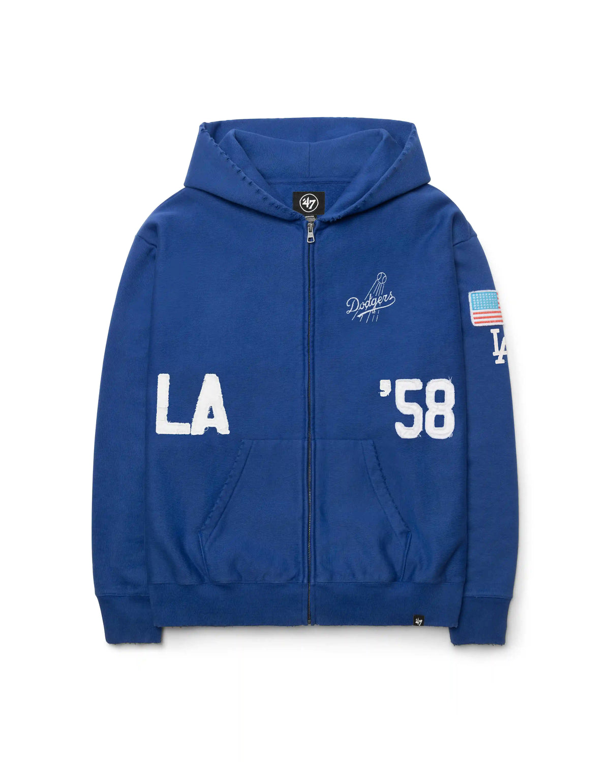 LOS ANGELES DODGERS COOPERSTOWN FIRST NINE DISTRESSED '47 FULL ZIP HOOD