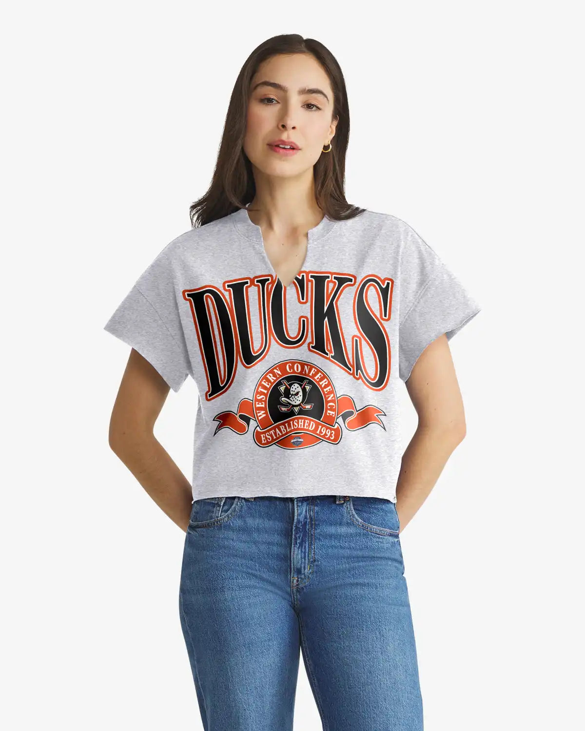 ANAHEIM DUCKS BANNERS OUT '47 WOMEN'S OVERSIZED NOTCH NECK TEE