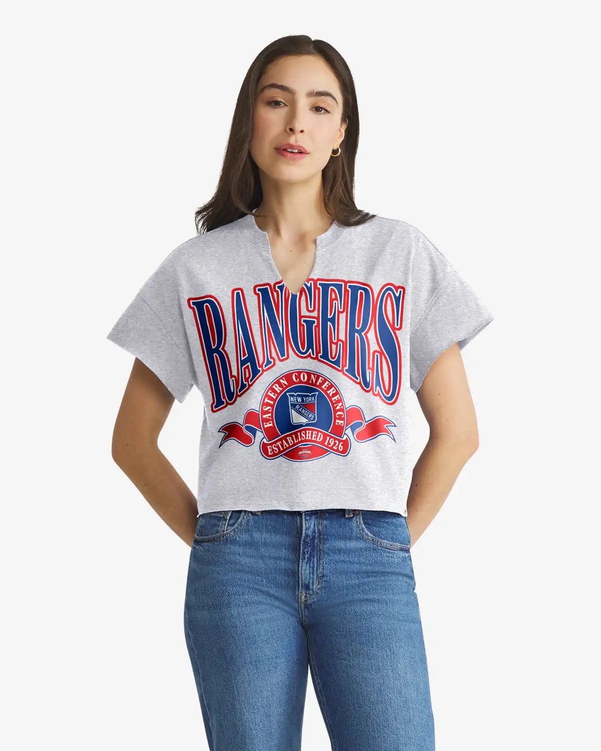 NEW YORK RANGERS BANNERS OUT '47 WOMEN'S OVERSIZED NOTCH NECK TEE