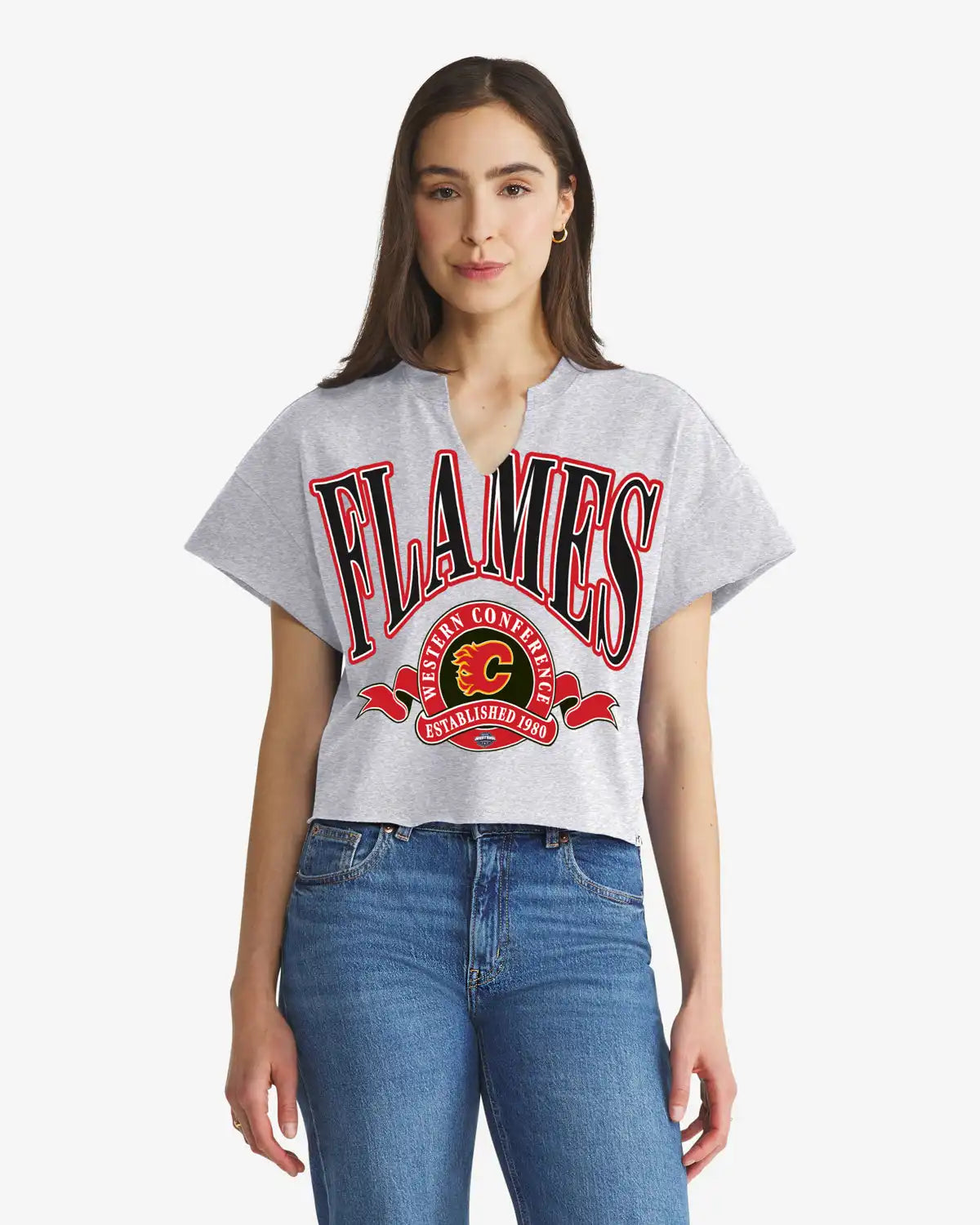 CALGARY FLAMES BANNERS OUT '47 WOMEN'S OVERSIZED NOTCH NECK TEE
