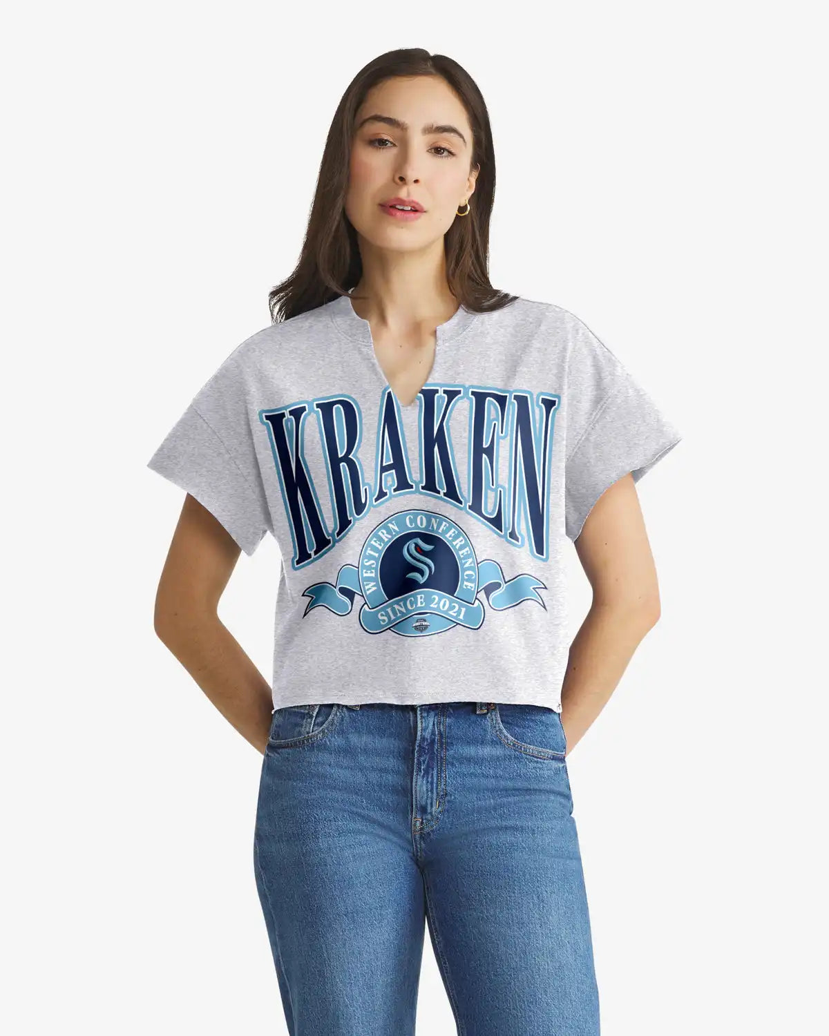 SEATTLE KRAKEN BANNERS OUT '47 WOMEN'S OVERSIZED NOTCH NECK TEE