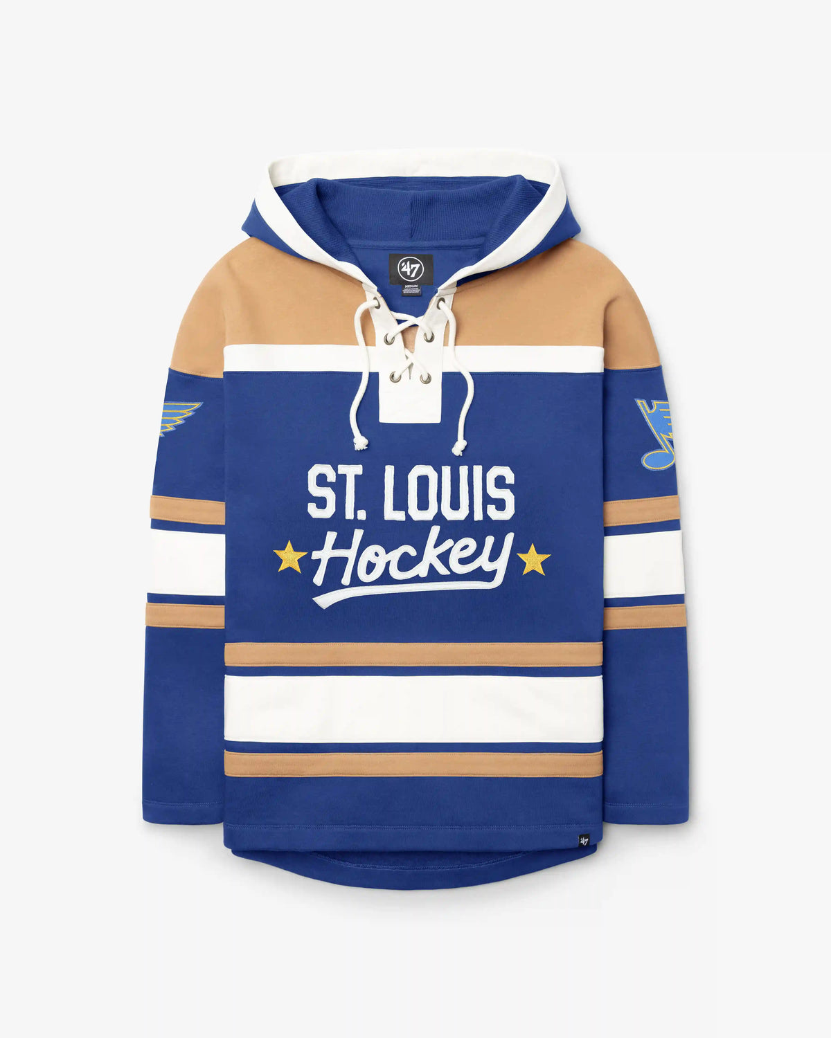 ST LOUIS BLUES BLOCK SCRIPT SUPERIOR '47 LACER HOOD