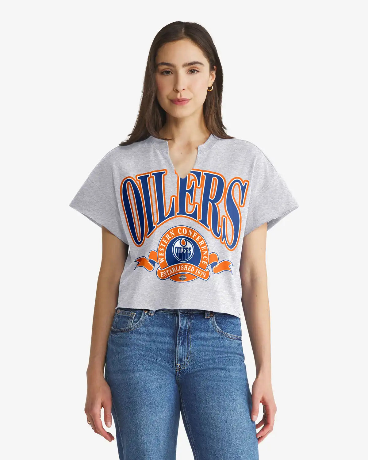 EDMONTON OILERS BANNERS OUT '47 WOMEN'S OVERSIZED NOTCH NECK TEE