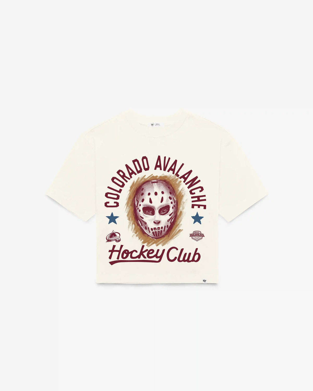 COLORADO AVALANCHE ARCH MASK '47 FOUNDATION CROP TEE WOMENS